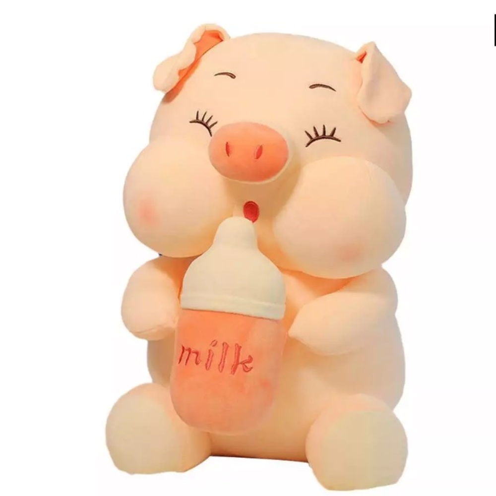 Pink Pig Plush Toys With Baby Bottle